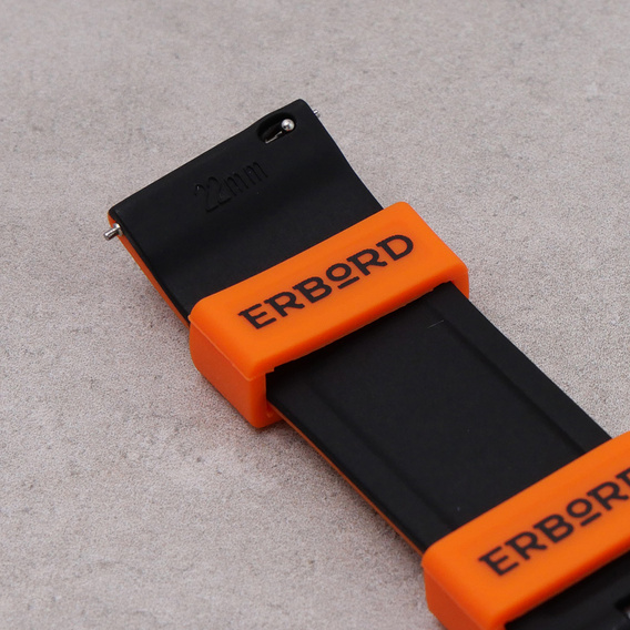 Универсальный силиконовый ремешок ERBORD 22mm, Dual Color, оранжевый / черный / черная пряжка