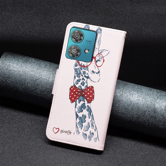 Откидной чехол для Motorola Edge 40 Neo, Wallet, giraffe, розовый