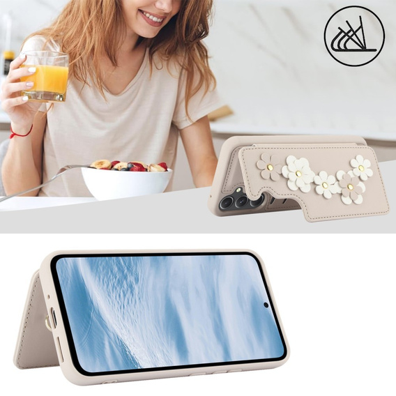 Чохол для Samsung Galaxy S23 FE, Leather Flower Card Slot, бежевий