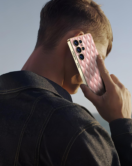 Чохол для Samsung Galaxy S25 Ultra, Leather Rhombus, рожевий