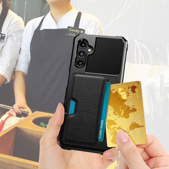 Чехол для Samsung Galaxy A25 5G, Card Holder Kickstand, черный + 9H стекло 