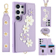 Чехол для Samsung Galaxy S25 Ultra, Leather Flower Card Slot, фиолетовый