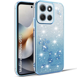 Чехол для Motorola Moto G56 5G, Glitter Flower, синий