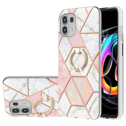 Чехол Slim Case Ring до Motorola Edge 20 Lite, Marble Pattern, Pink/White