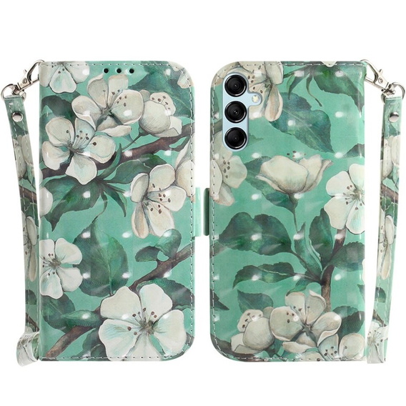 Чохол-книжка для Samsung Galaxy A15, Wallet, Flowers, зелений + скло 9H
