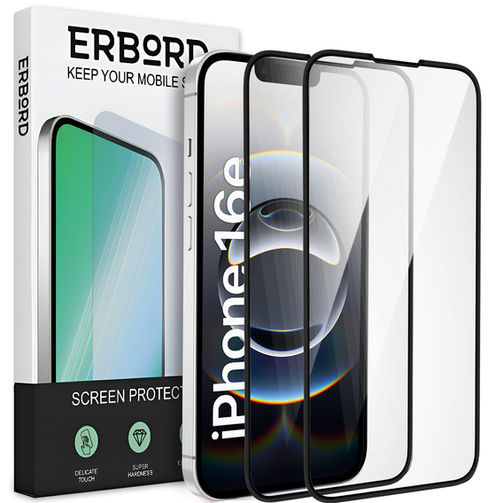 2x Гибридное керамическое стекло ERBORD для iPhone 16E / 14 / 13 / 13 Pro