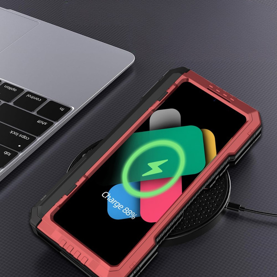 Бронечохол для Samsung Galaxy Z Fold6 5G, алюмінієвий, з підставкою та місцем для стилуса, червоний