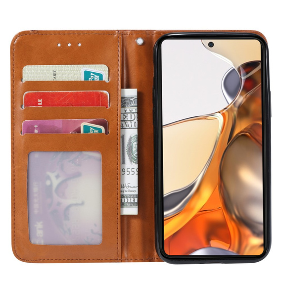  Чехол Wallet до Xiaomi 11T / 11T Pro, Outer Card Slot, Wine Red