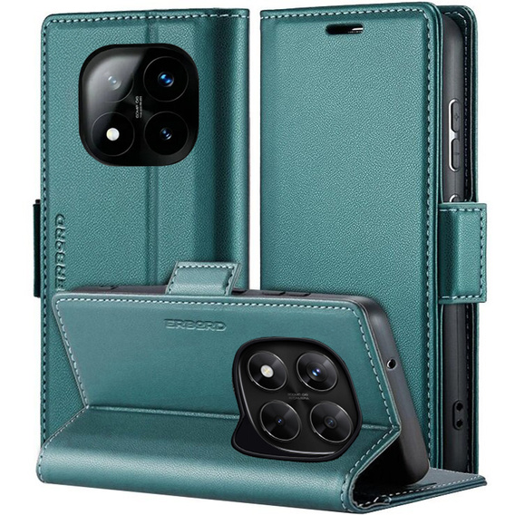 Чехол для Xiaomi Redmi Note 14 Pro+ 5G / Xiaomi Poco X7 5G / Xiaomi Redmi Note 14 Pro 5G, ERBORD Glossy Litchi, кошелек с клапаном, зелёный