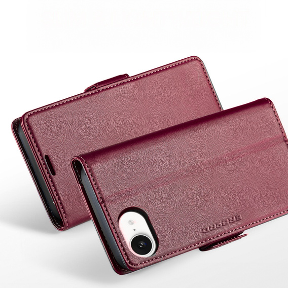 Чехол для Iphone 16E, ERBORD Glossy Litchi, кошелек с клапаном, красный