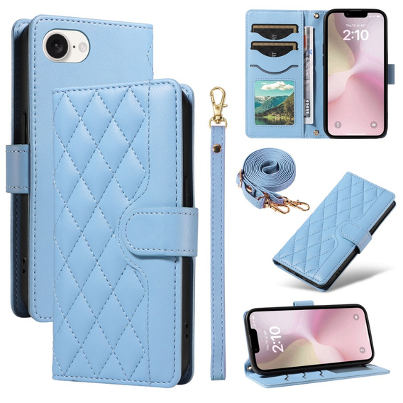 чехол-крышка для iPhone 16E, Rhombus Crossbody Leather, синий