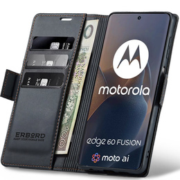 Чохол для Motorola Edge 60 / 60 Fusion, ERBORD Glossy Litchi, гаманець з клапаном, чорний