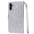 Откидной чехол для Samsung Galaxy A36 5G, Wallet Zipper Pocket Glittery, серебряный