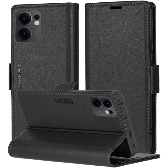 Чохол для Oppo Reno 13F / Oppo Reno 13FS, ERBORD Glossy Litchi, гаманець з клапаном, чорний