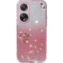 Чохол для Oppo A78 4G, Glitter Flower, рожевий rose gold