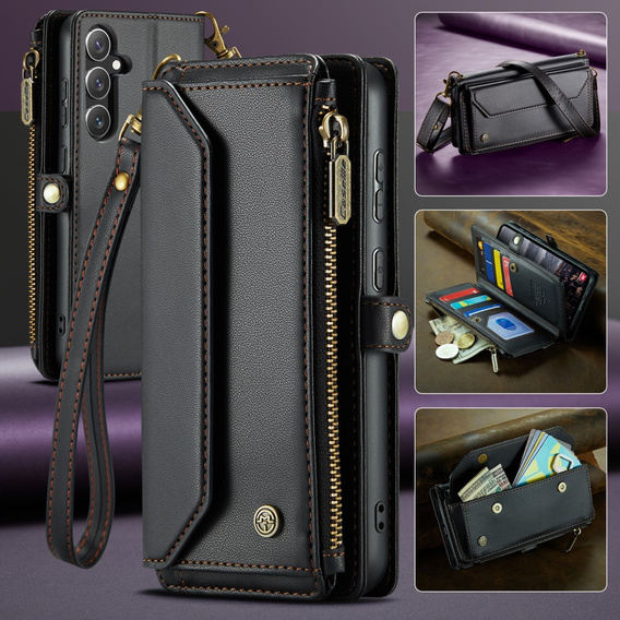 Чохол CASEME для Samsung Galaxy S24 FE, RFID Leather Wallet з плечовим ременем, чорний