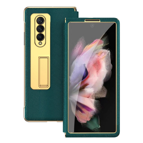 Чехол со стеклом для Samsung Galaxy Z Fold 4 5G, Kickstand Cross Texture, Green