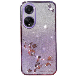 Чехол для Oppo A58 4G, Glitter Flower, фиолетовый