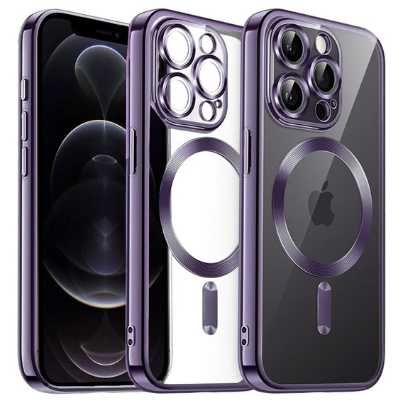 Чехол для iPhone 12 Pro, Electro MagSafe, фиолетовый + стекло для экрана