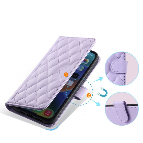 Чохол-сумка для iPhone 16 Plus, Rhombus Crossbody Leather, фіолетовий
