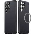 Кожаный чехол для Samsung Galaxy S24 Ultra, с защитой камеры, для MagSafe, черный