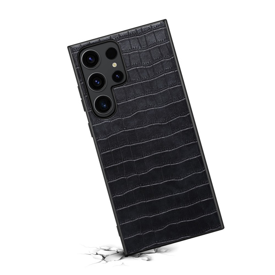 Чехол для Samsung Galaxy S24 Ultra, крокодил, кожа чёрный