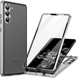 Чохол для Samsung Galaxy S23 Plus, Magnetic Dual Glass, сріблястий