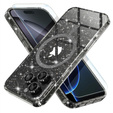 Чохол для iPhone 16 Pro, ERBORD Glitter MagSafe, чорний + Скло для екрану