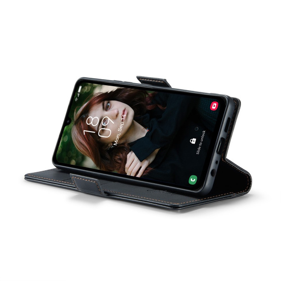 Чохол для Samsung Galaxy S24 FE, ERBORD Glossy Litchi, гаманець з клапаном, чорний