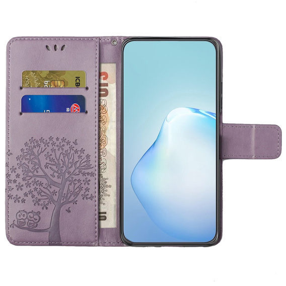 Чохол-книжка для Motorola Moto E22 / E22i, Wallet, tree i sowy, фіолетовий