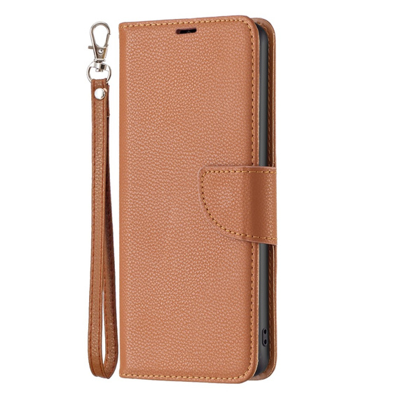 Откидной чехол для Samsung Galaxy A15, Wallet Litchi Leather, коричневый + 9H стекло 