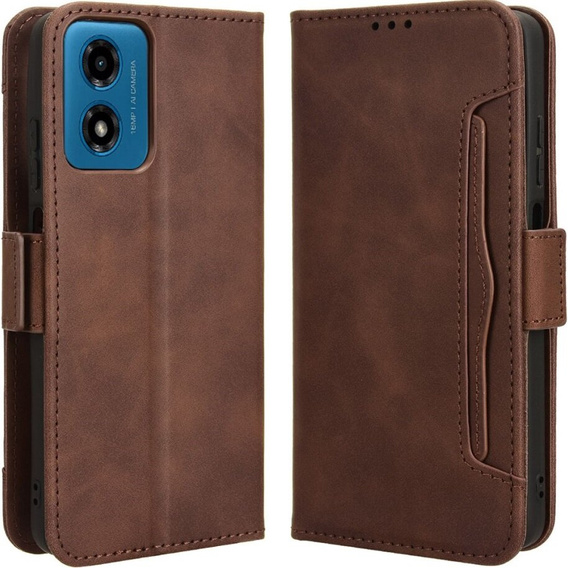 Откидной чехол для Motorola Moto E14, Card Slot, коричневый