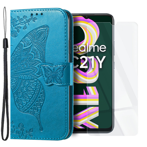 Чoхол Wallet до Realme C21Y / C25Y, Butterfly, Blue