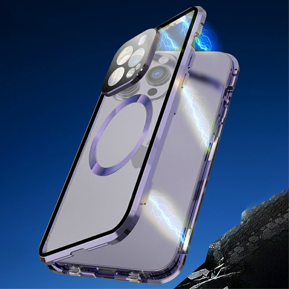 Магнитный чехол с двойным стеклом MagSafe для iPhone 15 Pro Max, фиолетовый