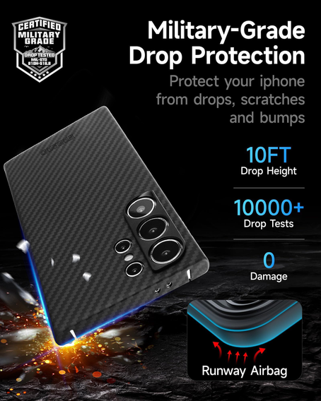 Чехол для Samsung Galaxy S24 Ultra, ERBORD Full Kevlar, для MagSafe, чёрный