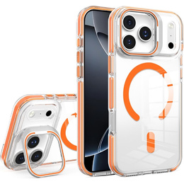 Чехол для iPhone 17 Pro, для MagSafe, с подставкой, прозрачный с оранжевыми вставками