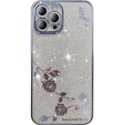 Чехол для iPhone 14 Pro Max, Glitter Flower, синий