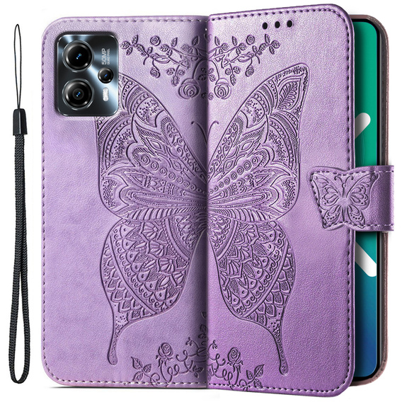 Откидной чехол для Motorola Moto G23 4G / G13 4G, Butterfly, светло-фиолетовый