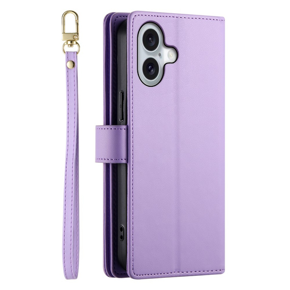 Откидной чехол для iPhone 16, Wallet Zipper Pocket, фиолетовый