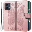 Откидной чехол для Motorola Moto G84, Butterfly, розовый rose gold