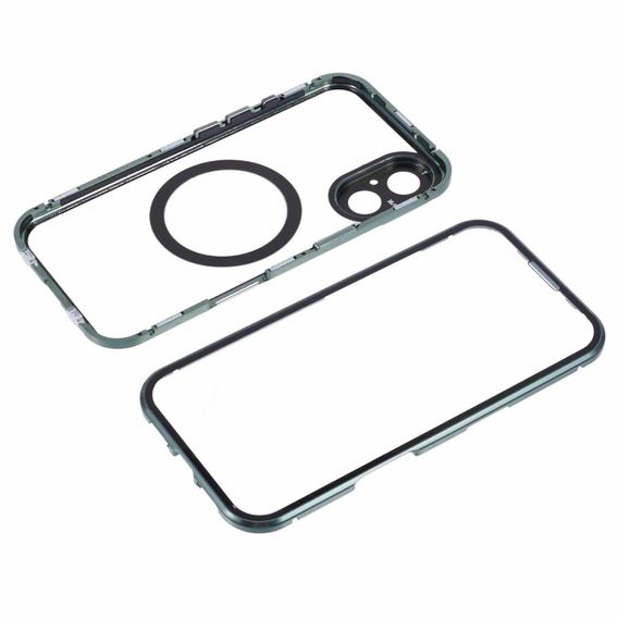 Магнитный чехол с двойным стеклом MagSafe для iPhone 16, зелёный