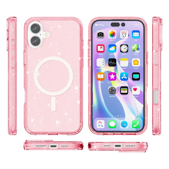 Чехол для iPhone 17, для MagSafe, глиттер, полупрозрачный розовый