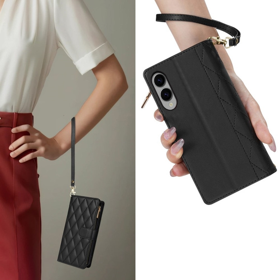 Чохол-сумка для Samsung Galaxy S25 Edge, Rhombus Crossbody Leather, чорний