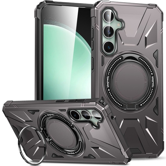 Чохол для Samsung Galaxy S23 FE, броньований з підставкою та ручкою, сірий