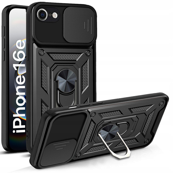 Броньований чохол для iPhone 16E, CamShield Slide, чорний + Загартоване скло 9H
