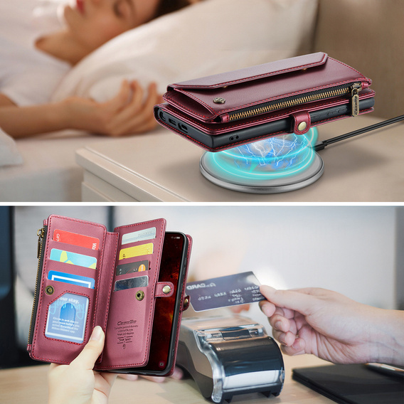 Чехол CASEME для Samsung Galaxy S25 FE, RFID Leather Wallet, с плечевым ремнем, красный