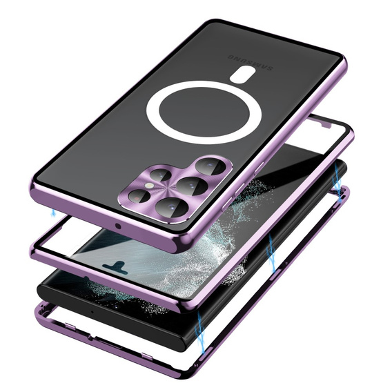 Магнитный чехол с двойным стеклом MagSafe для Samsung Galaxy S24 Ultra, фиолетовый