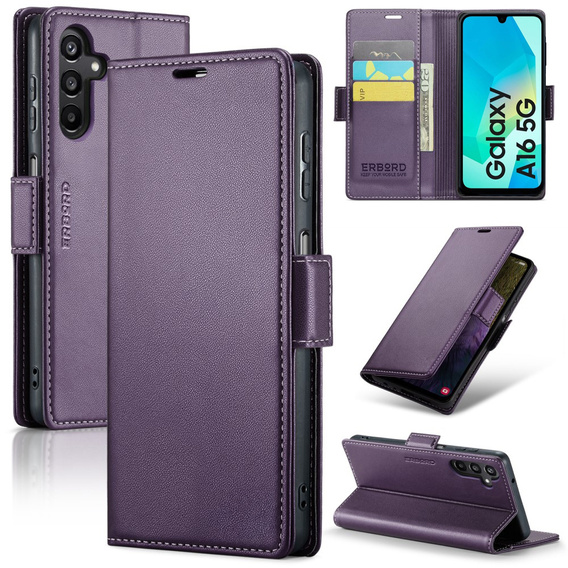 Чохол для Samsung Galaxy A16, ERBORD Glossy Litchi, гаманець з клапаном, фіолетовий
