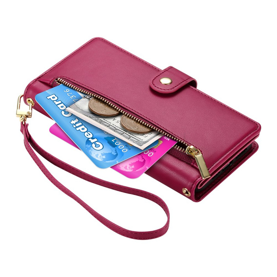 Откидной чехол для Samsung Galaxy S25, Wallet Zipper Pocket, красный