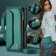 Чехол CASEME для Samsung Galaxy S24 FE, RFID Leather Wallet, с плечевым ремнем, зелёный